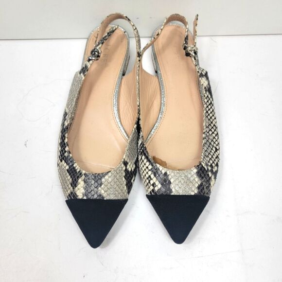 J Crew Snake Embossed Suede Captoe Slingback Flat Size 8.5 - Picture 2 of 7